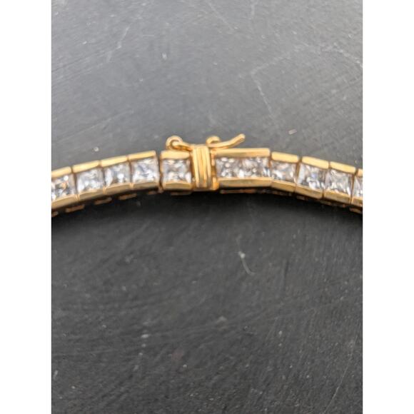 Ross Simons Princess Cut Cubic Zirconia Gold Over  .925 Tennis Necklace 17 1/4" - Picture 3 of 7